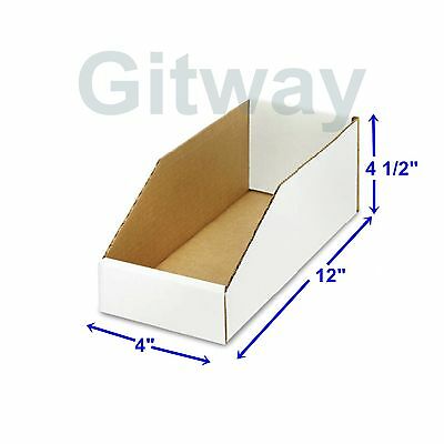 50- 4 X 12 X 4 1/2"" Corrugated Cardboard Open Top Storage Parts Bin Bins Boxes