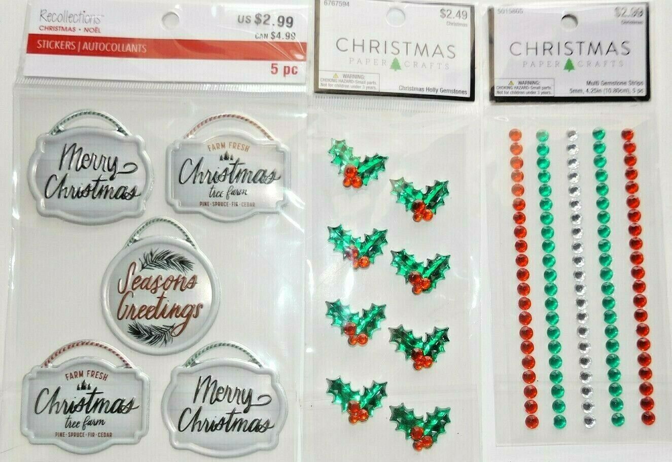 New! Christmas Strips  Gems, Holly Gems, Christmas Signs  3 Packages