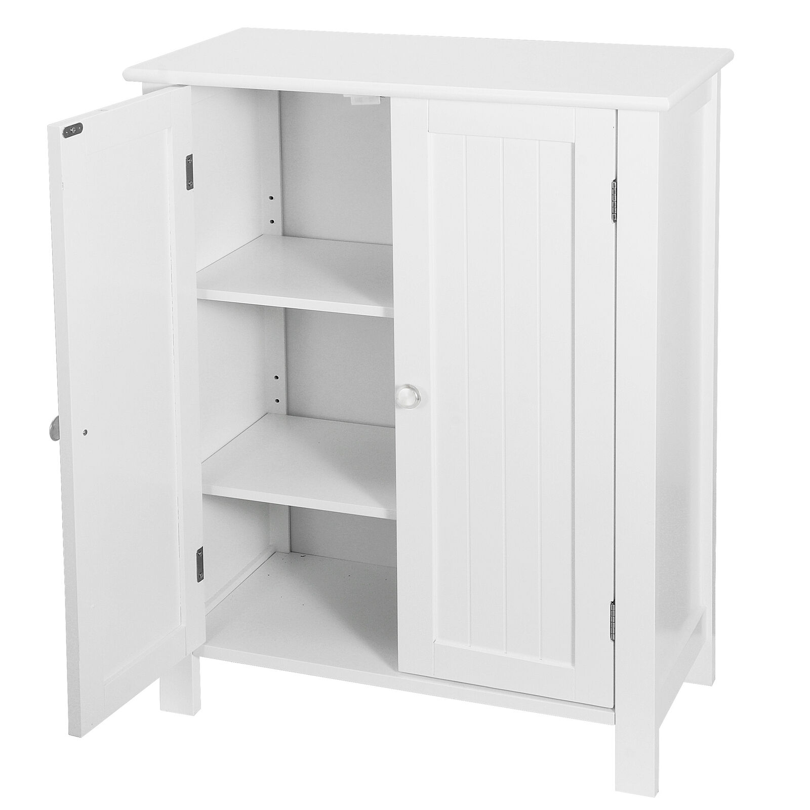 White Wooden Bathroom Floor Cabinet Storage Cupboard 3 Shelves Free Standing