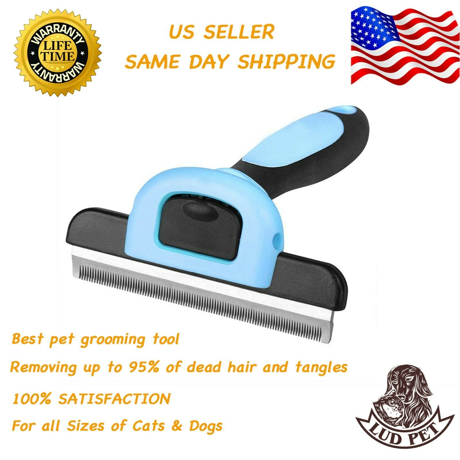 Pet Brush Grooming For Dog Cat Deshedding Tool Rake Comb Fur Reduce Pet Hair