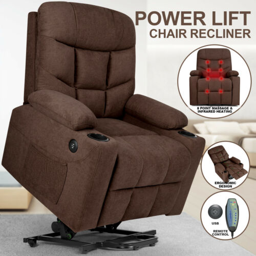 Auto Electric Power Lift Massage Recliner Chair Heat Vibration Usb Control Wheel