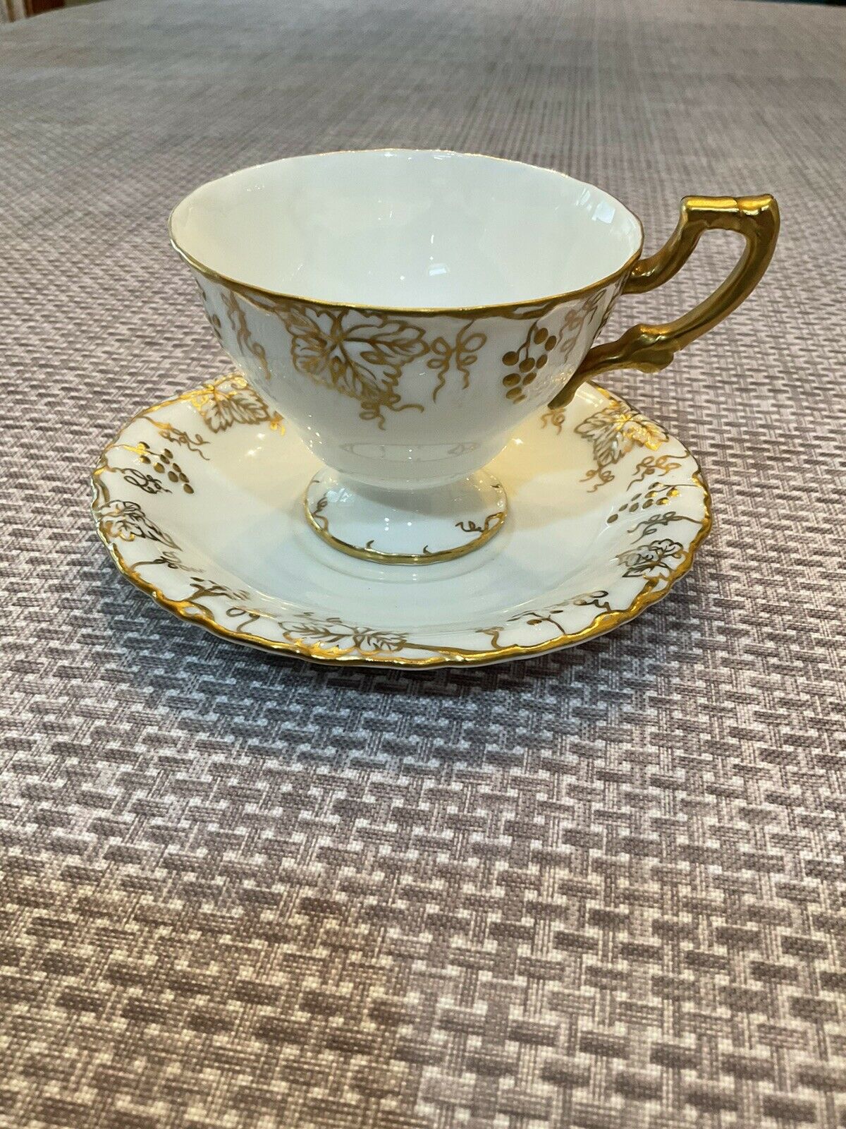 Vintage Royal Crown Derby “vine” White Cup & Saucer With Gold Grapes