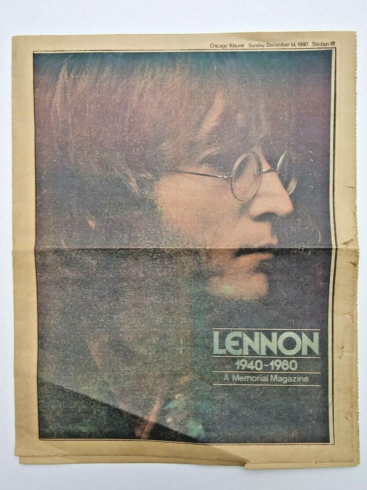 Beatles John Lennon Assassination Death Newspaper Chicago Tribune Dec 14,1980