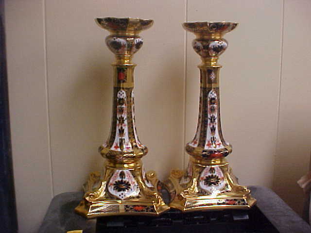 Royal Crown Derby Old Imari 1128 10 1/2" Tall Candlesticks (pair) Mint New