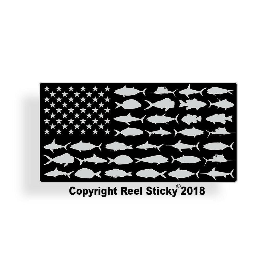Black Gray Usa Fish Flag Sticker Fishing Boat Cup Cooler Car Bumper Window Decal