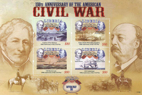 Liberia 2011 -american Civil War 150th Anniversary Hatleras Inlet Sheet Of 4 Mnh