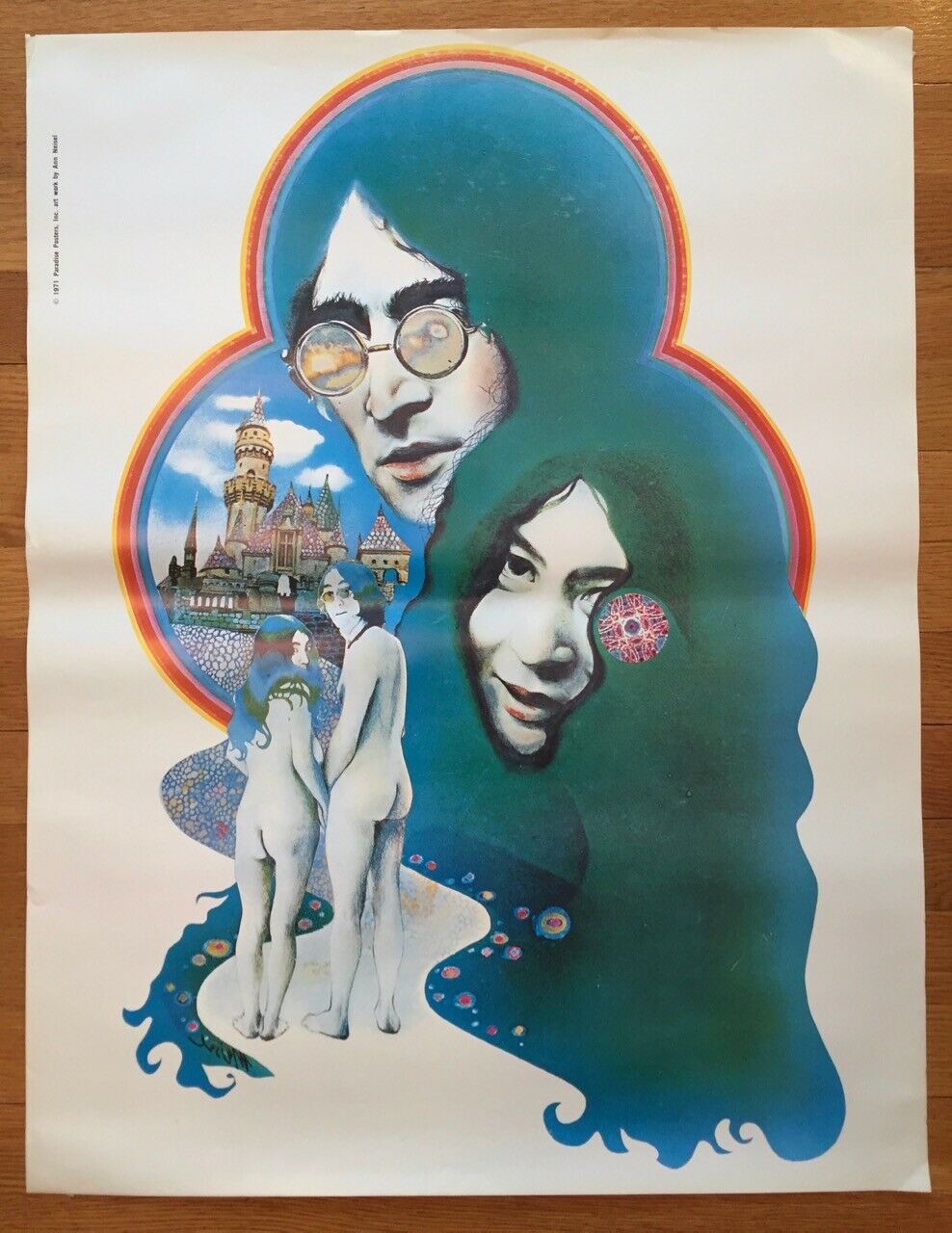 Vintage John Lennon & Yoko Ono 1971 Litho Poster. Art Work By Ann Neisel Vg