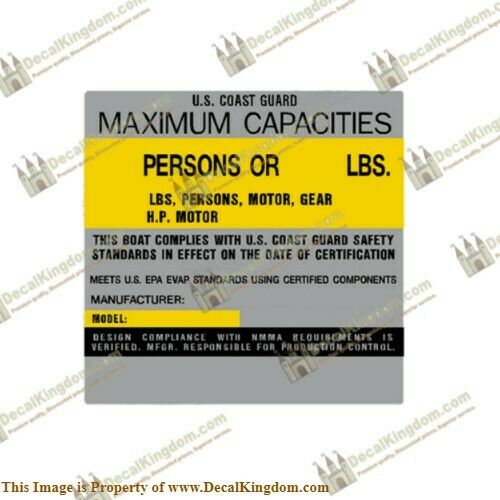 (create Your Own) Capacity Plate Boat Decal Marine Maximum Occupancy Sticker