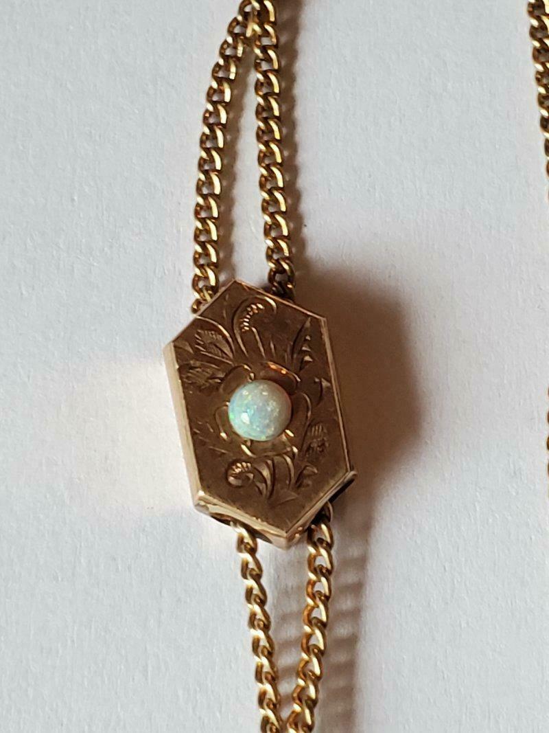 Antique Victorian Opal Gold Filled Slide Watch Muff Chain