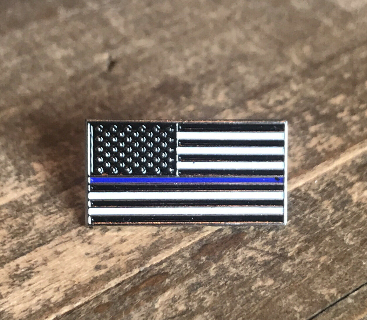 New Thin Blue Line American Flag Enamel 1" Lapel Pin Police Blue Lives Matter Us