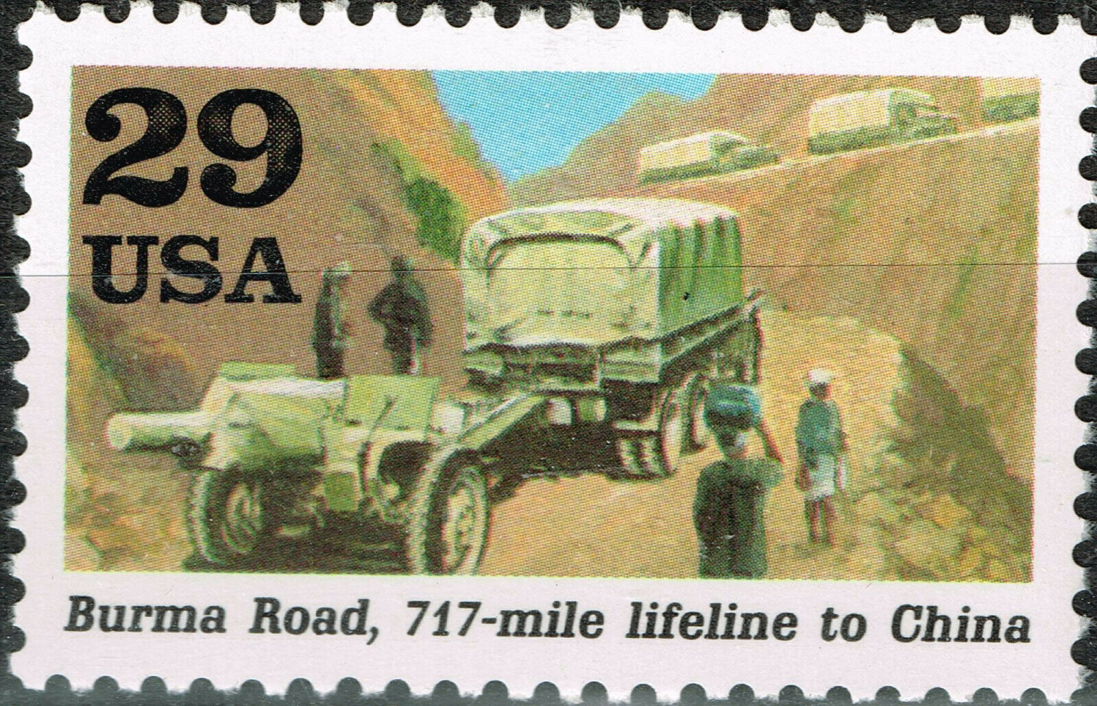 Usa Ww2 Burma Road 717 Mile Lifeline To China Artillery Stamp 1992 Mnh