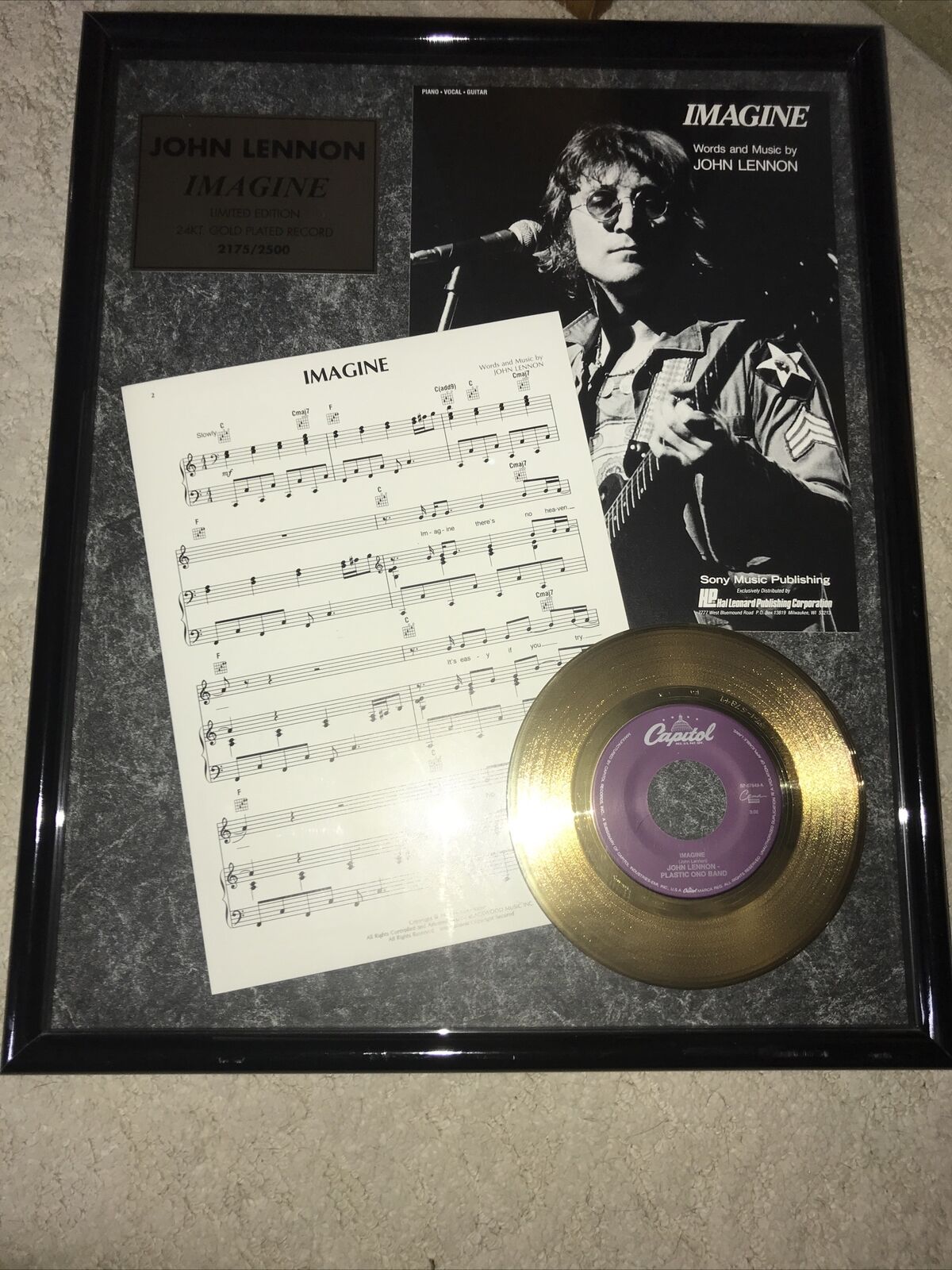 John Lennon Imagine Framed 24k Gold Plated Record Limited Edition Capital
