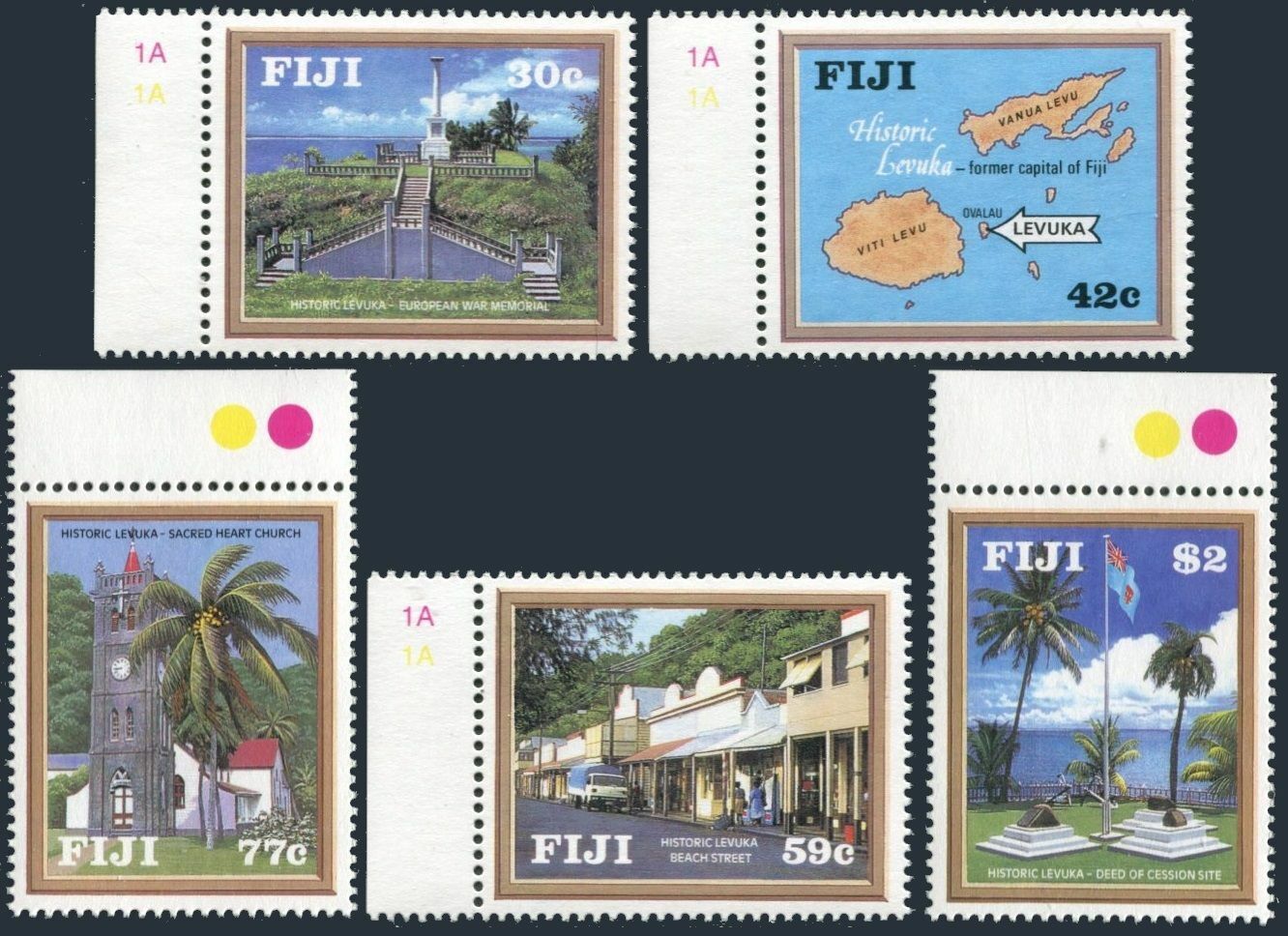 Fiji 669-673,mnh.mi 664-668. Historic Levuka,1992.european War Memorial,church,