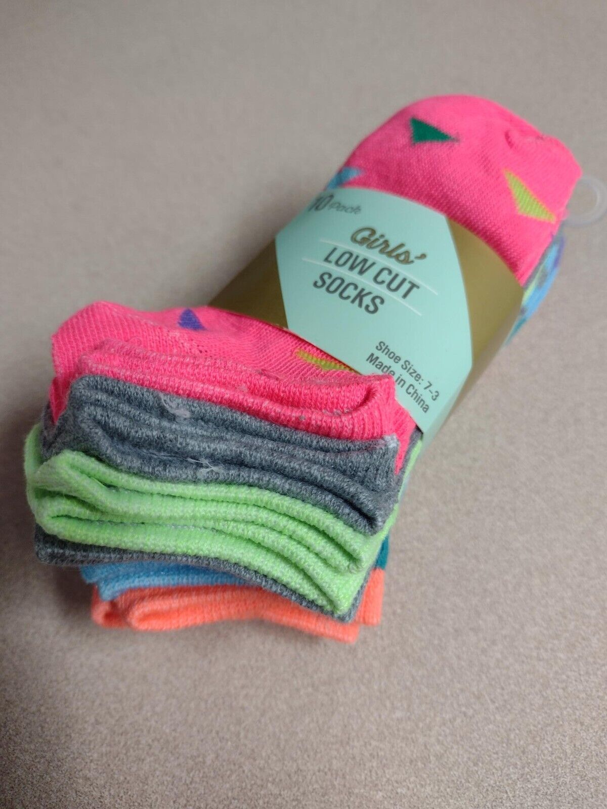 10 Pack  Girls Low Cut Socks - Multicolor Bright Pastels Sz 7-3