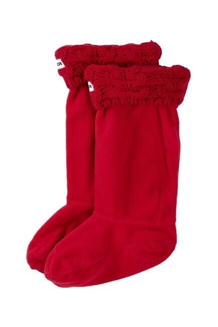 Hunter 165559 Kid's Chunky Cable Cuff Fleece Welly Red Boot Socks Size Mxs