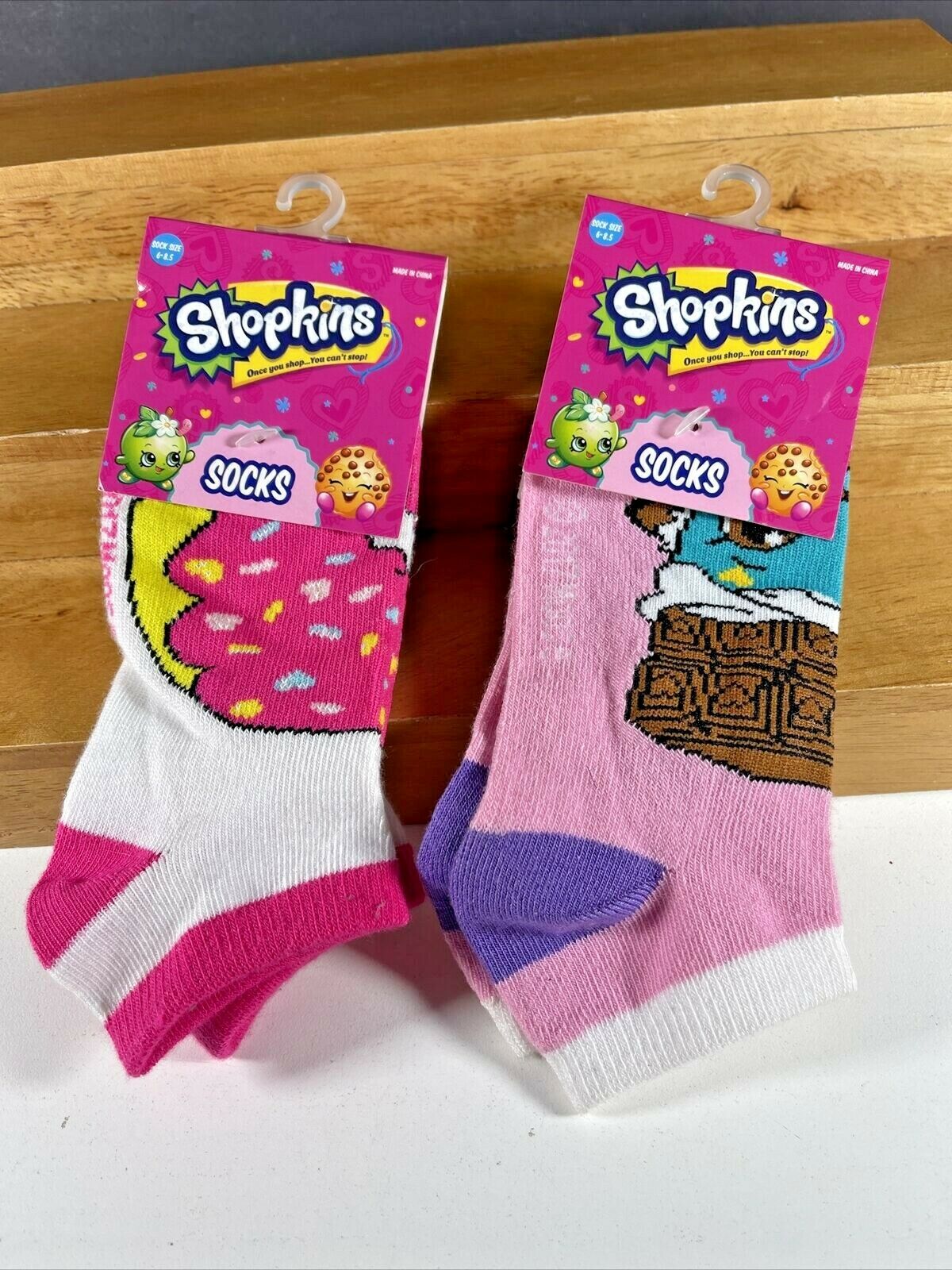 New  2x Shopkins Girls Socks  - Sock Size 6-8.5