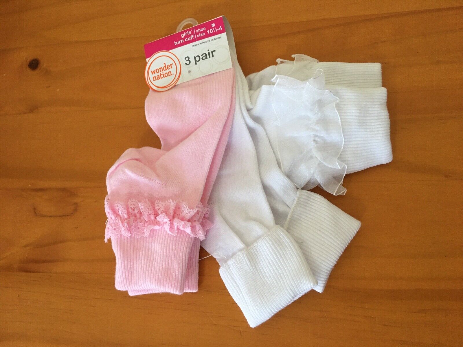 New Wonder Nation Girl Turn Cuff Socks 3 Paris Pack Pink White S M L
