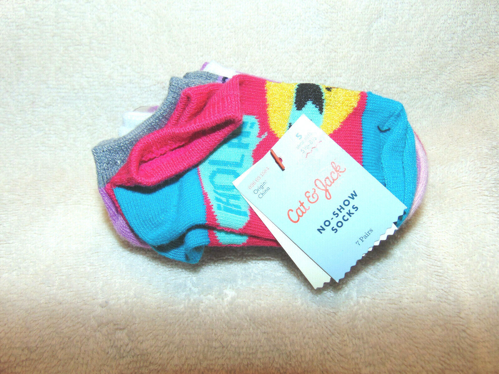 Cat & Jack Girls No Show Socks (7 Pairs) Size Small Shoe Size 5.5-8.5  New