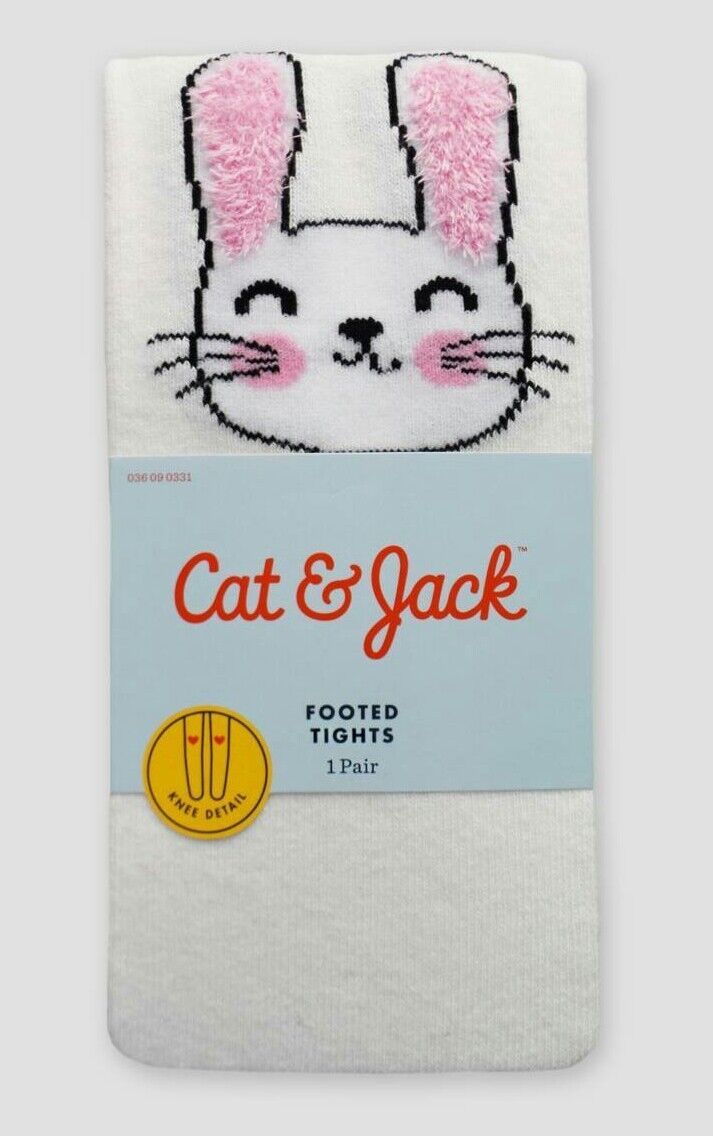 New Cat & Jack Girl's Size 12-14 (73-95 Lbs) White Bunny Footed Tights--easter
