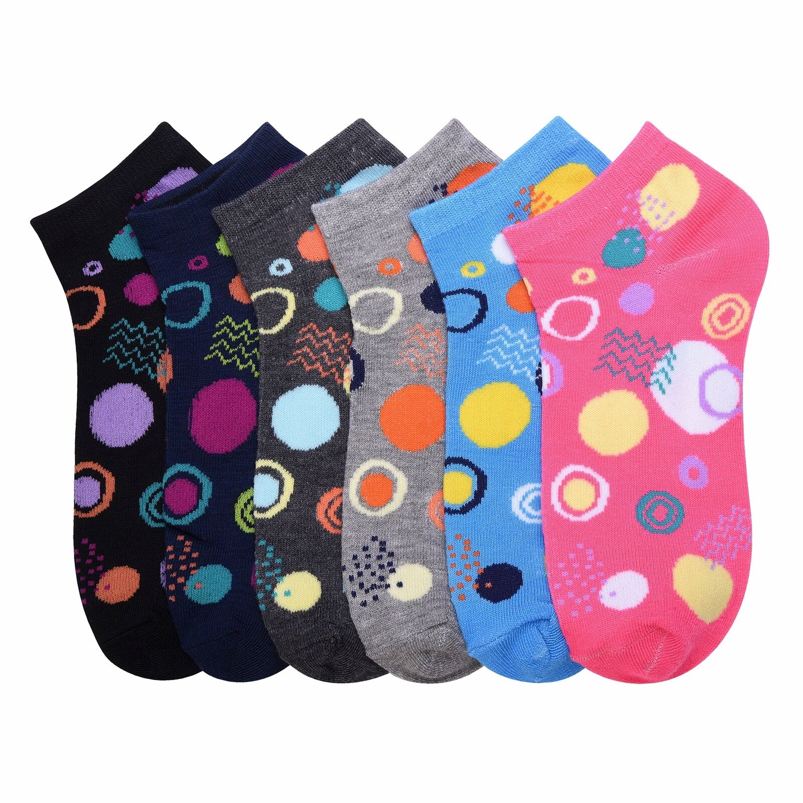 New Mamia Girl's Socks 6-pairs Multi Color Cosmo Pattern Trendy Low Cut 6-8