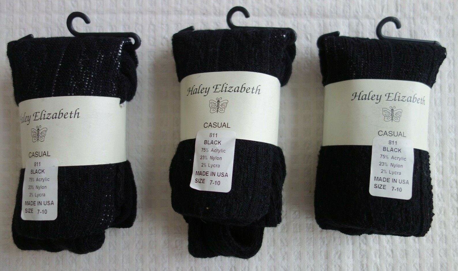 New Girl's 7-10 Black Cable Knit Footed Thights Haley Elizabeth Hosiery Usa Made