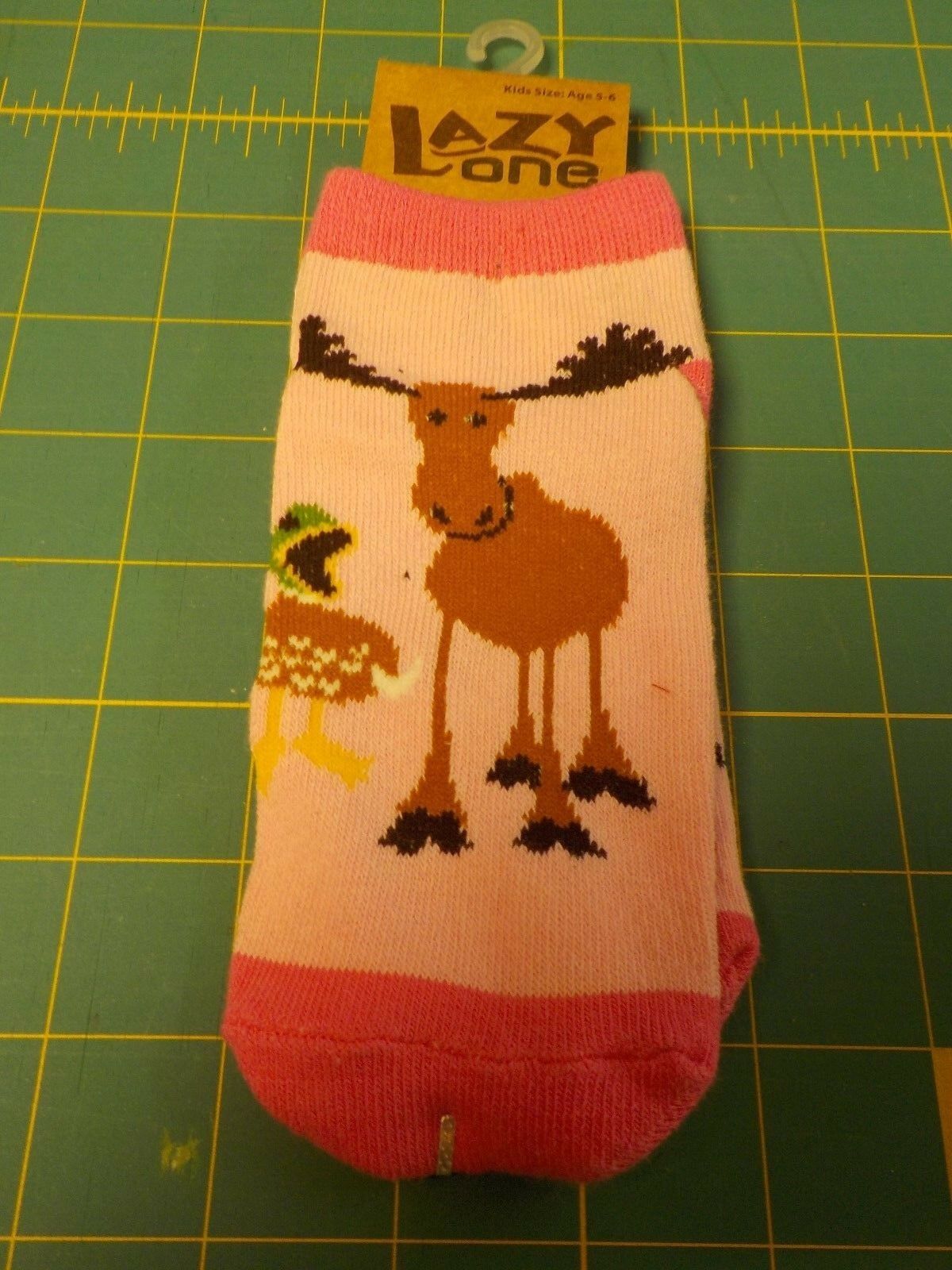 Lazy One Kids Size Age 5-6 Years Pink Moose Duck Nonskid Slipper Socks New #7240